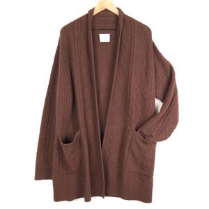 Fiorla 100% Cashmere Open Cardigan Sweater Sz M Brown Luxury Pockets Cable Knit